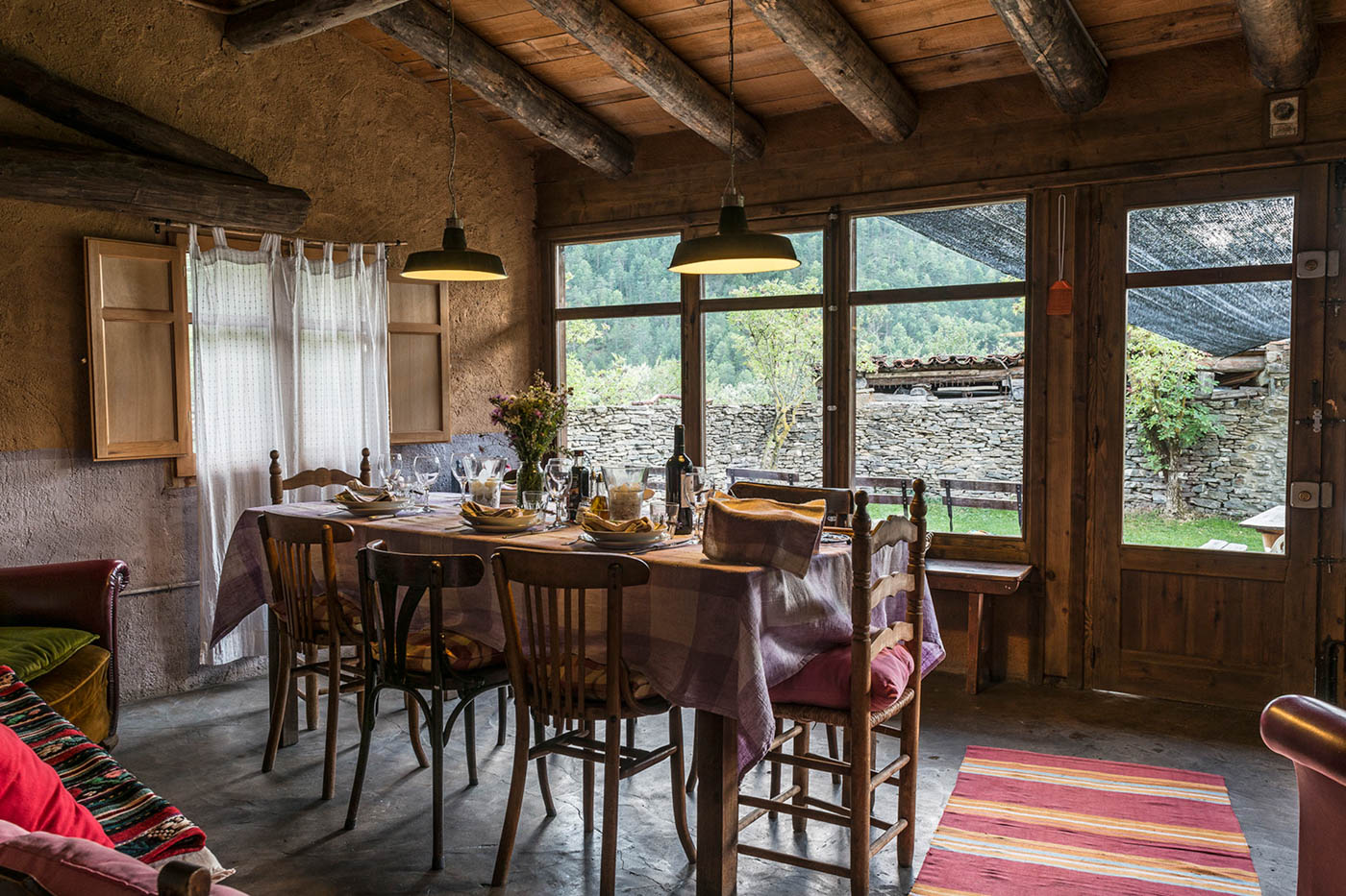 Indoor dining looking onto gardens